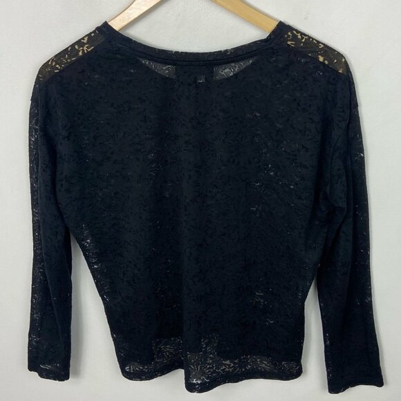 The Kooples Diamonds Burnout Long Sleeve Top Black Size XS Sheer Blouse Sheer - Picture 6 of 13